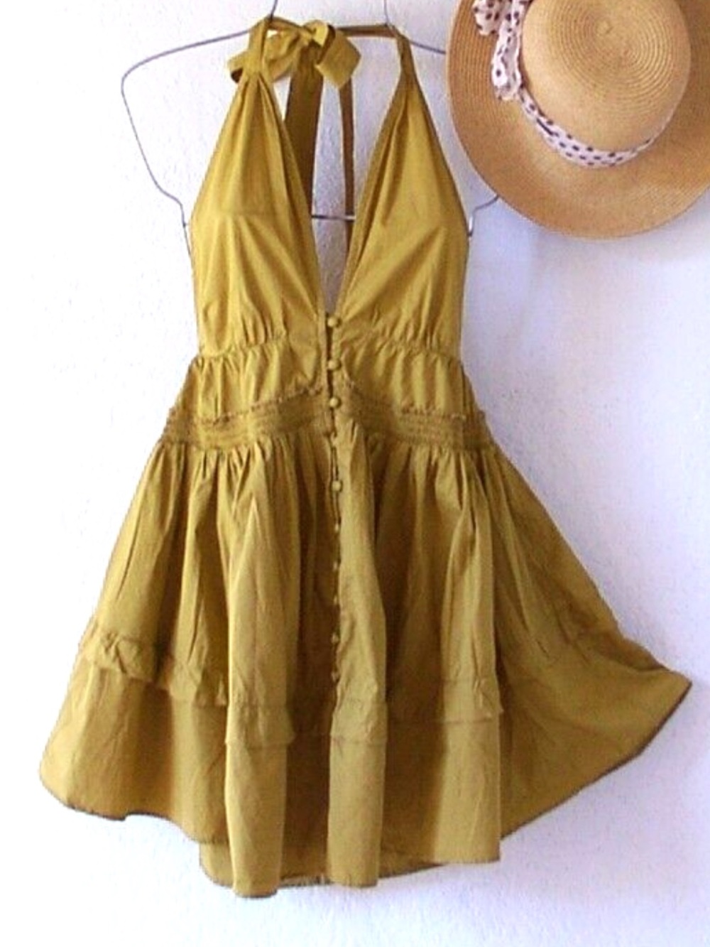 Free People Green Sail Away Button Front Halter Tunic Top Summer Size Small - Picture 6 of 6